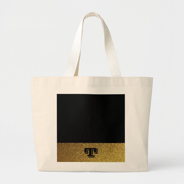 Monogrammed black and gold large tote bag (Front)