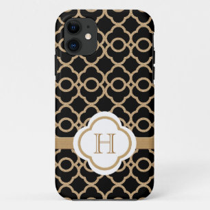 Monogrammed Black and Gold Moroccan Case-Mate iPhone Case