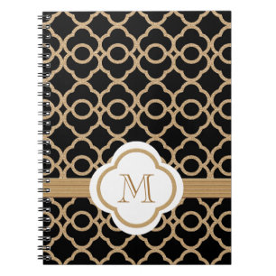 Monogrammed Black and Gold Moroccan Spiral Notebook