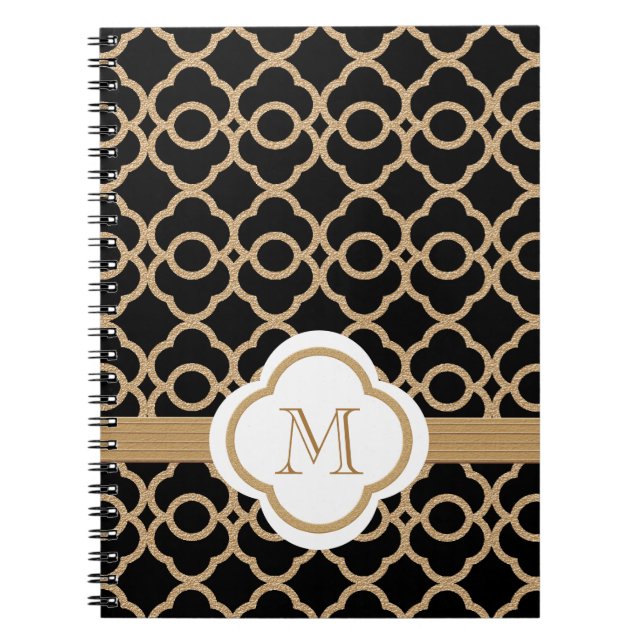 Monogrammed Black and Gold Moroccan Spiral Notebook (Front)