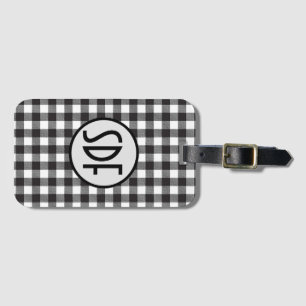 Monogrammed Black and White Buffalo Plaid Trendy Luggage Tag
