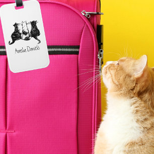 Monogrammed Black and White Cat Luggage Tag