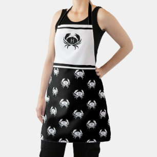 Monogrammed Black and White Crab Nautical  Apron