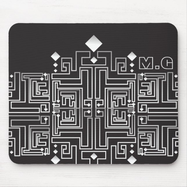 Monogrammed Black and White Maze Pattern Mouse Pad (Front)