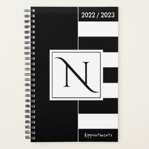 Monogrammed Black and White Modern Stripes Planner