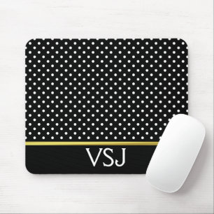 Monogrammed Black and White Polka Dot Pattern Mouse Pad