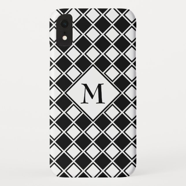 Monogrammed Black And White Squares Case-Mate iPhone Case (Back)