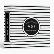 Monogrammed Black and White Striped 3 Ring Binder