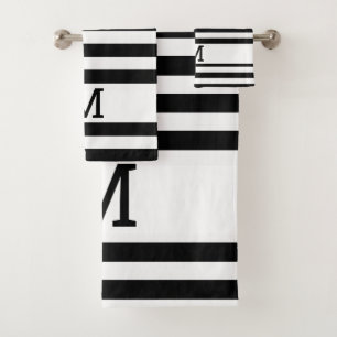 Monogrammed Black And White Striped Bath Towel Set