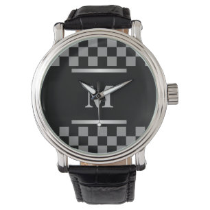 Monogrammed Black Checkered  Watch