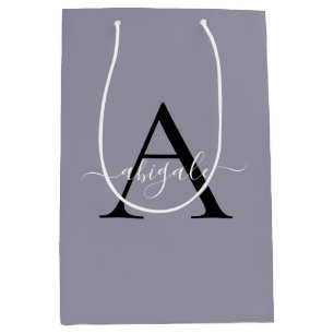 Monogrammed Black Coin Grey Minimal Elegant Medium Gift Bag