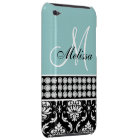 Monogrammed Black Damask Printed Diamonds Blue