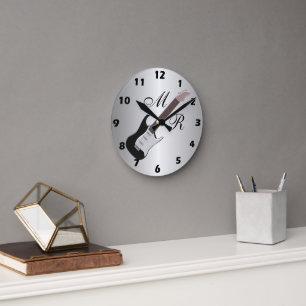 Monogrammed Black Electric Guitar Round Clock
