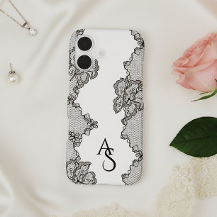 Monogrammed Black Floral Lace