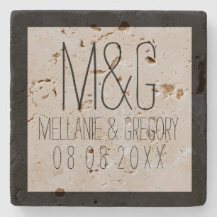 Monogrammed Black Frame Wedding Text Design Stone Coaster