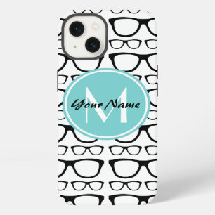 Monogrammed Black Glasses Aqua Personalised Name iPhone 13 Case