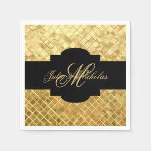 Monogrammed Black & Gold 50th Anniversary Napkin
