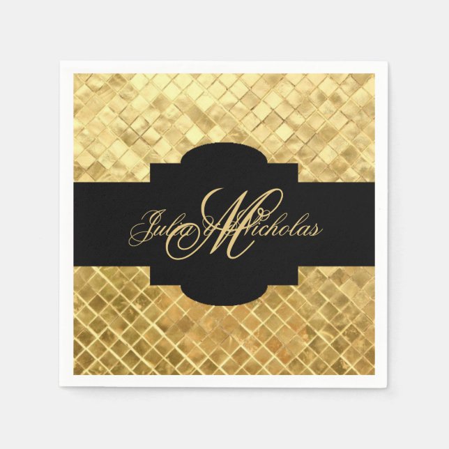 Monogrammed Black & Gold 50th Anniversary Napkin (Front)