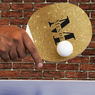 Monogrammed Black + Gold Glitter Ping Pong Paddle
