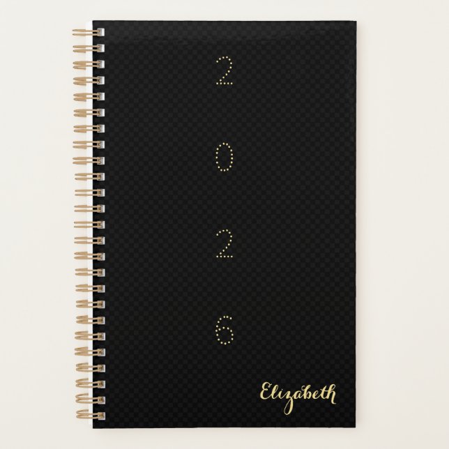 Monogrammed Black Gold Weekly Monthly 2026 Planner (Front)