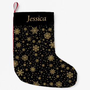 Monogrammed Black Golden Snowflakes Small Christmas Stocking