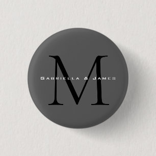 Monogrammed Black Grey Calligraphy 3 Cm Round Badge