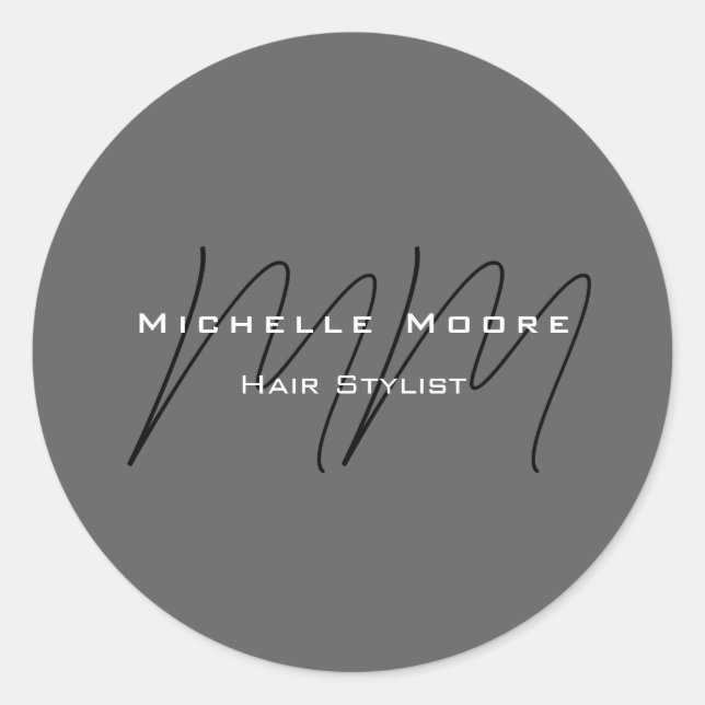 Monogrammed Black Grey Calligraphy  Classic Round Sticker (Front)