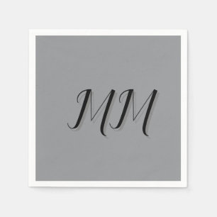 Monogrammed Black Grey Calligraphy  Napkin