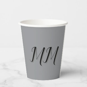 Monogrammed Black Grey Calligraphy Paper Cups