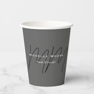 Monogrammed Black Grey Calligraphy  Paper Cups