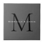 Monogrammed Black Grey Calligraphy Wedding Tile<br><div class="desc">Extremely aesthetic and remarkable initials stand out on a grey background. The elegant tone of grey brings a noble look to this design.</div>
