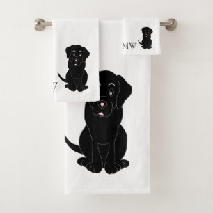 Monogrammed Black Labrador Dog Design Bath Towel Set