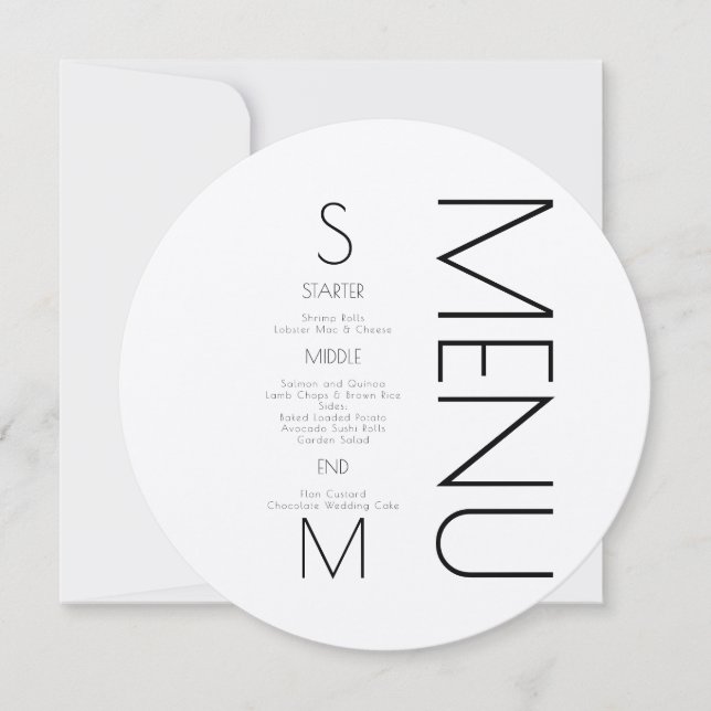 Monogrammed  Black Lettering Simple Wedding Menu (Front)