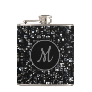 Monogrammed Black Metal Mosaic Hip Flask