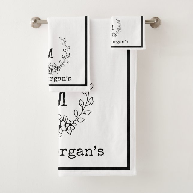 Monogrammed Black & White Bathroom Towel Set (Insitu)