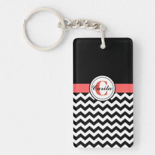 Monogrammed Black/White Chevron Acrylic Keychain