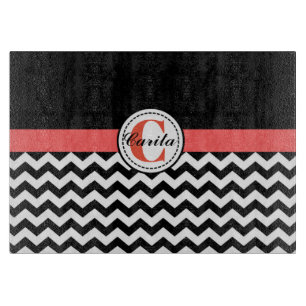 Monogrammed Black/White Chevron Cutting Board
