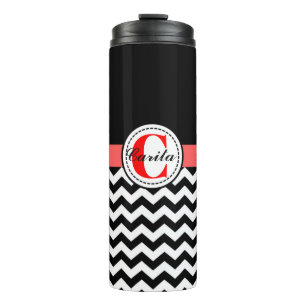 Monogrammed Black/White Chevron Thermal Tumbler