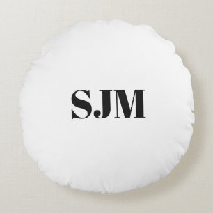Monogrammed black white custom initials minimalist round cushion