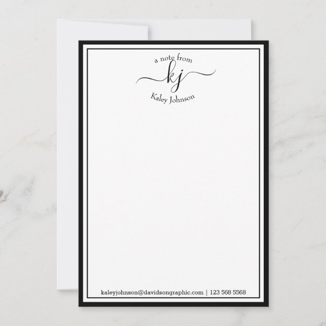 Monogrammed Black White From The Desk Of Note Card (Front)