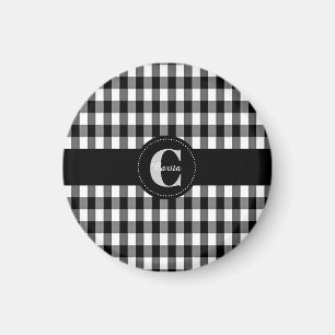Monogrammed Black/White Gingham Magnet