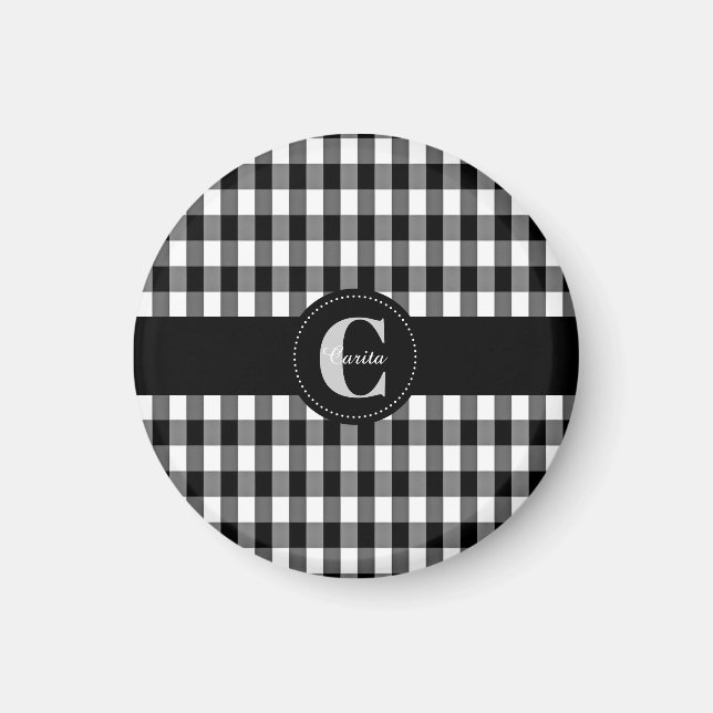 Monogrammed Black/White Gingham Magnet (Front)