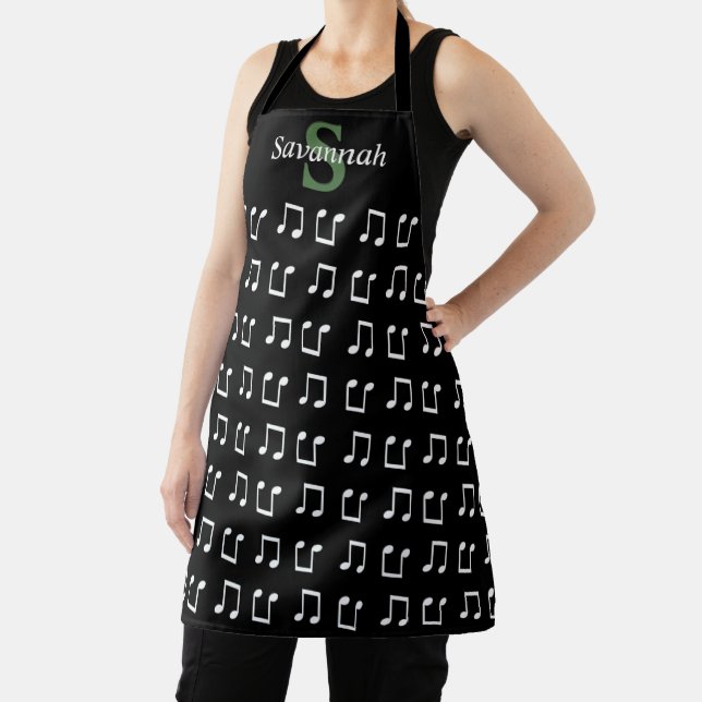 Monogrammed Black White Kitchen Musical Note Music Apron (Insitu)