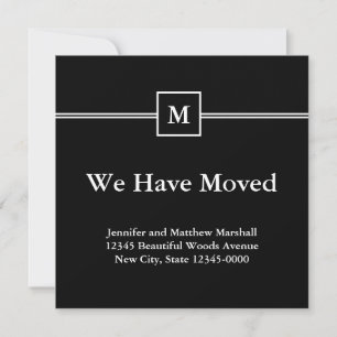 Monogrammed Black & White Moving Announcement