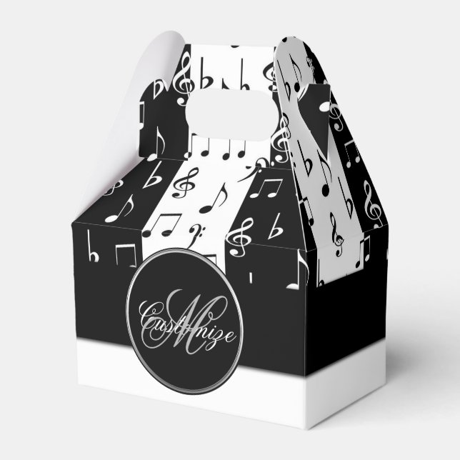 Monogrammed Black & White Musical Stripes  2 Favour Box (Front Side)