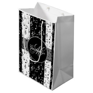 Monogrammed Black & White Musical Stripes 2 Medium Gift Bag