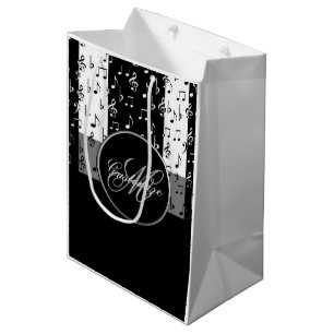 Monogrammed Black & White Musical Stripes 3 Medium Gift Bag