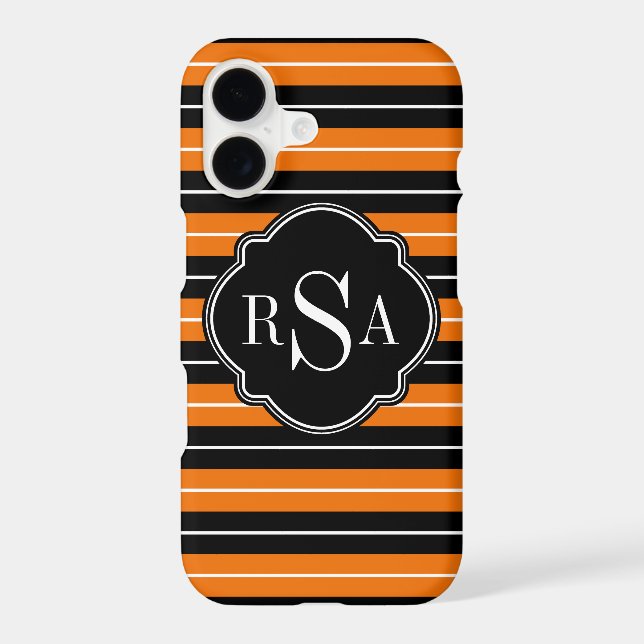 Monogrammed Black White Orange Striped Pattern (Back)