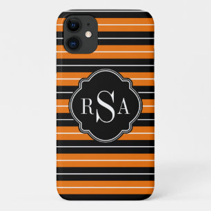 Monogrammed Black White Orange Striped Pattern Case-Mate iPhone Case