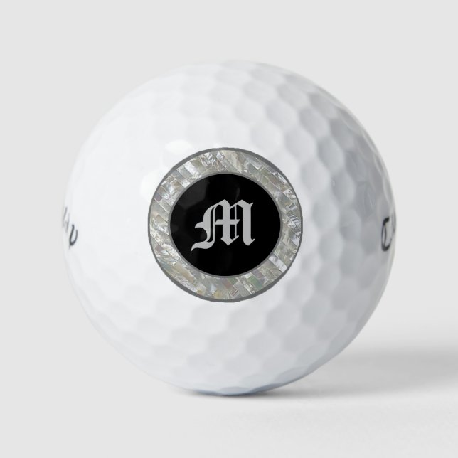 Monogrammed Black & White Pearl Golf Balls (Front)